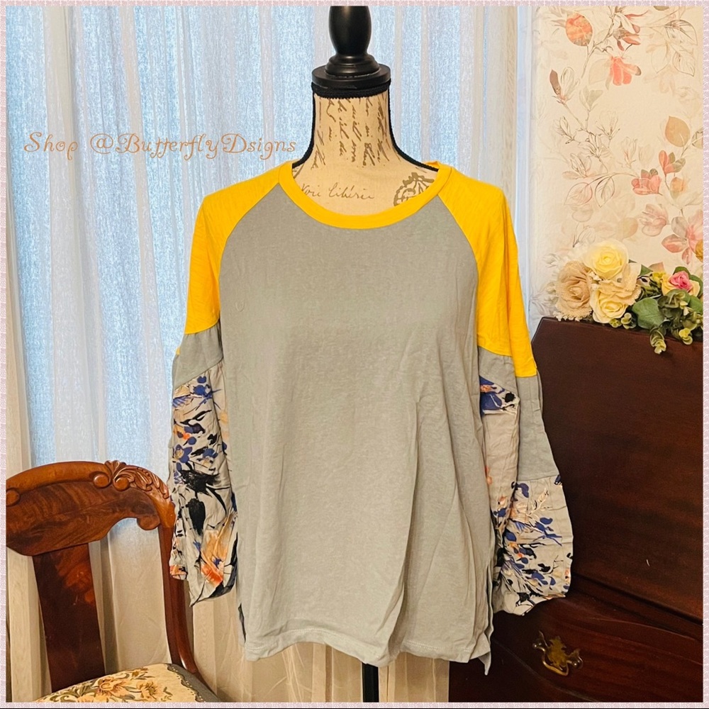 Umgee Floral Color Block Slub Knit Top - Picture 6 of 16